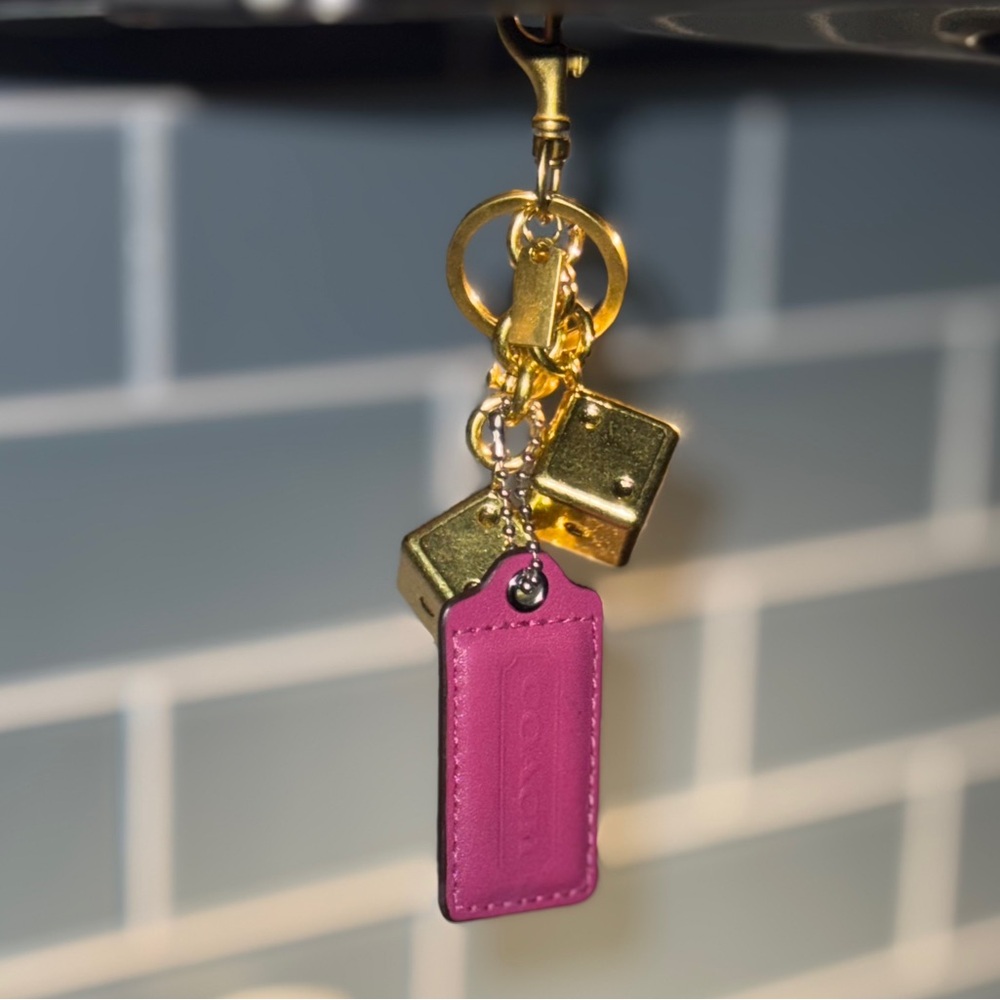 PINK COACH HANGTAG WITH GOLDEN DICE BAG CHARM + DUSTY - Picture 4 of 8